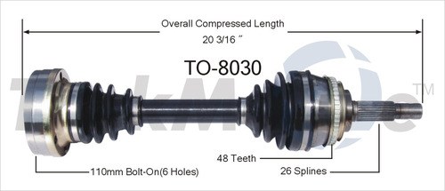 Trakmotive CV Axle Shaft, Premium, Compressed Length 20.20 Inches – TO-8030