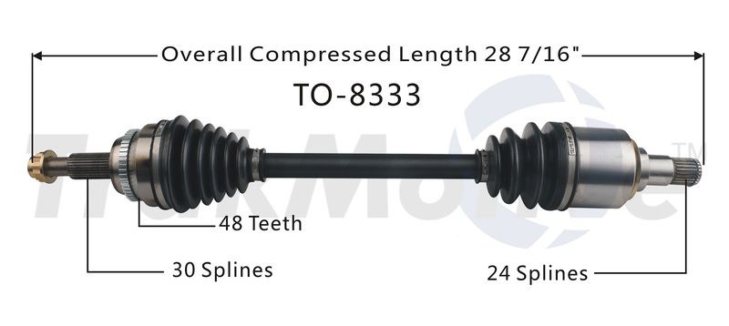 Trakmotive CV Axle Shaft, OEM Replacement, 28.43 Inch Overall Compressed Length, 24 Inboard Splines – TO-8333