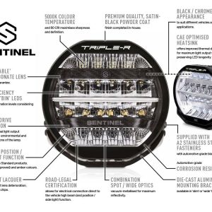 Triplerlight Driving/ Fog Light, Sentinel Elite, LED Bulb, 32 LED Bulbs, 9 Inch Round, 145 Watt Bulbs Amp Draw 10.1 Amp at 14.4 Volt – 0S9-US-ELITE-WM