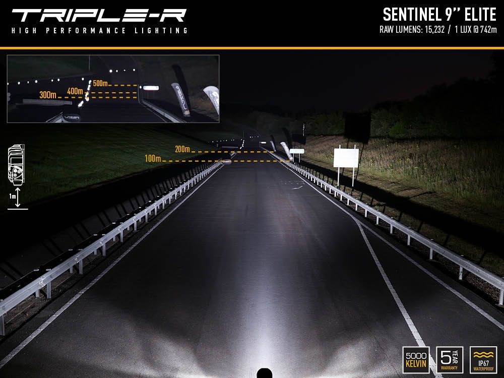 Triplerlight Driving/ Fog Light, Sentinel Elite, LED Bulb, 32 LED Bulbs, 9 Inch Round, 145 Watt Bulbs Amp Draw 10.1 Amp at 14.4 Volt – 0S9-US-ELITE-WM