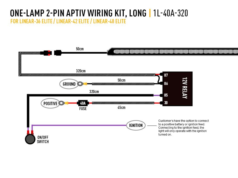 Triplerlight Light Bar Wiring Harness, For Triple-R-Lights LR-36 Elite/ LR-42 Elite and LR-48 Elite Light Bars, High Power, Single Lamp – 1L-40A-320