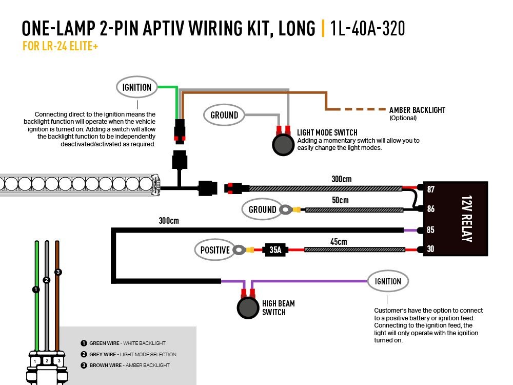 Triplerlight Light Bar Wiring Harness, For Triple-R-Lights LR-36 Elite/ LR-42 Elite and LR-48 Elite Light Bars, High Power, Single Lamp – 1L-40A-320