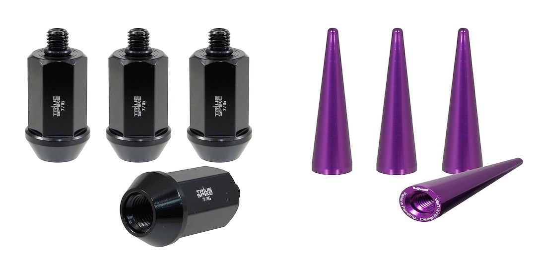 True Spike Lug Nut, 7/16 Inch X 20 Thread Size, 60 Degree Conical, Acorn, 1.53 Inch Overall Length, Black, Steel, Set of 4 – 71620K28