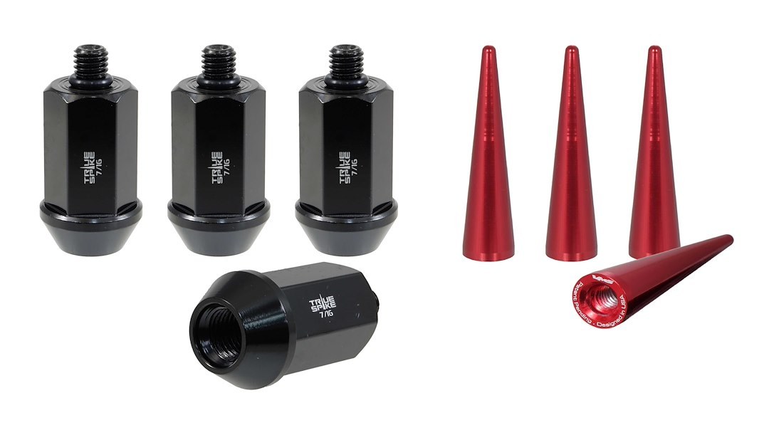 True Spike Lug Nut, 7/16 Inch X 20 Thread Size, 60 Degree Conical, Acorn, 1.53 Inch Overall Length, Black, Steel, Set of 4 – 71620K29