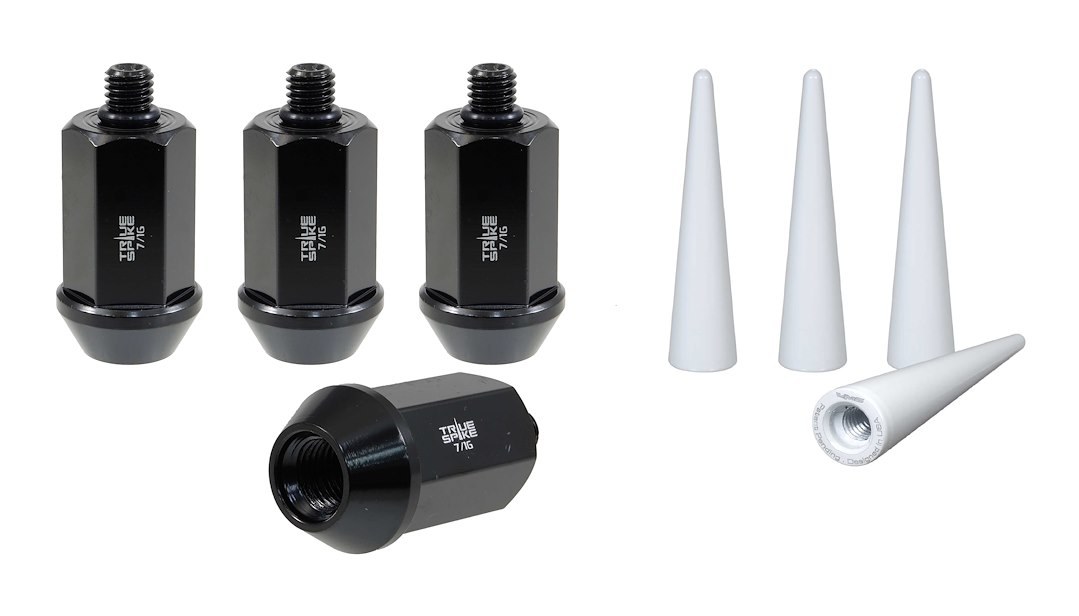 True Spike Lug Nut, 7/16 Inch X 20 Thread Size, 60 Degree Conical, Acorn, 1.53 Inch Overall Length, Black, Steel, Set of 4 – 71620K32