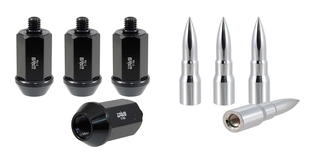 True Spike Lug Nut, 7/16 Inch X 20 Thread Size, 60 Degree Conical, Acorn, 1.53 Inch Overall Length, Black, Steel, Set of 4 – 71620K5