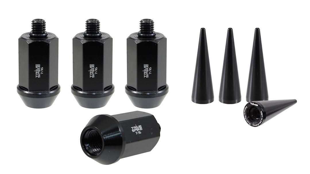 True Spike Lug Nut, 7/16 Inch X 20 Thread Size, 60 Degree Conical, Acorn, 1.53 Inch Overall Length, Black, Steel, Set of 4 – 71620K61