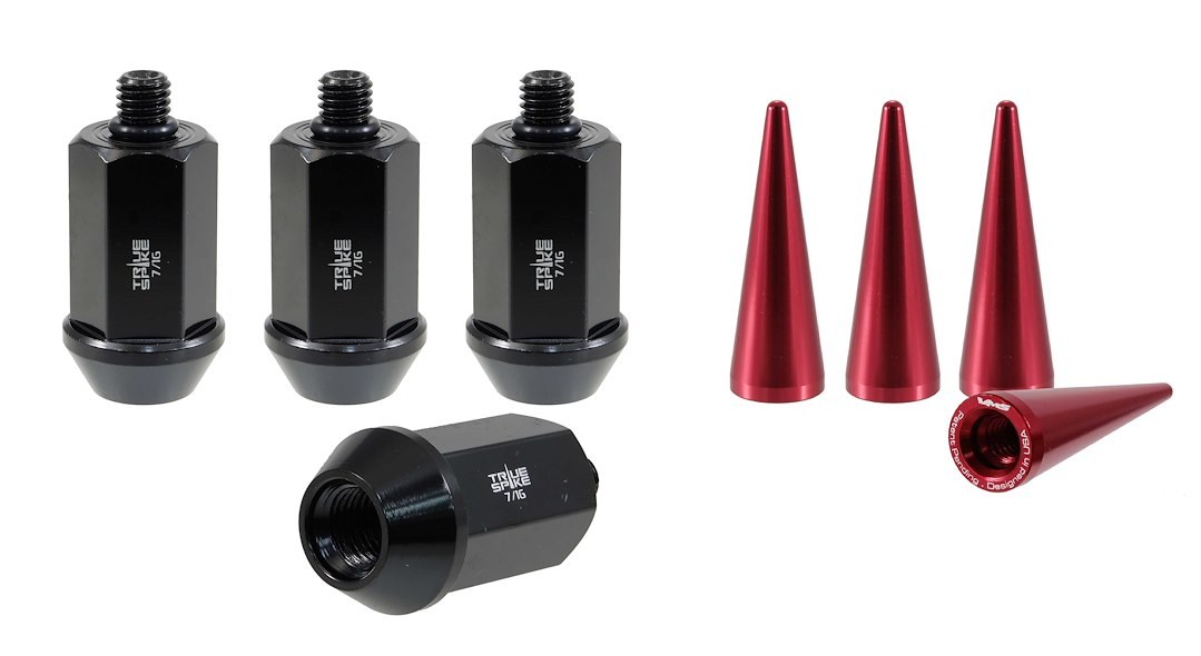 True Spike Lug Nut, 7/16 Inch X 20 Thread Size, 60 Degree Conical, Acorn, 1.53 Inch Overall Length, Black, Steel, Set of 4 – 71620K72