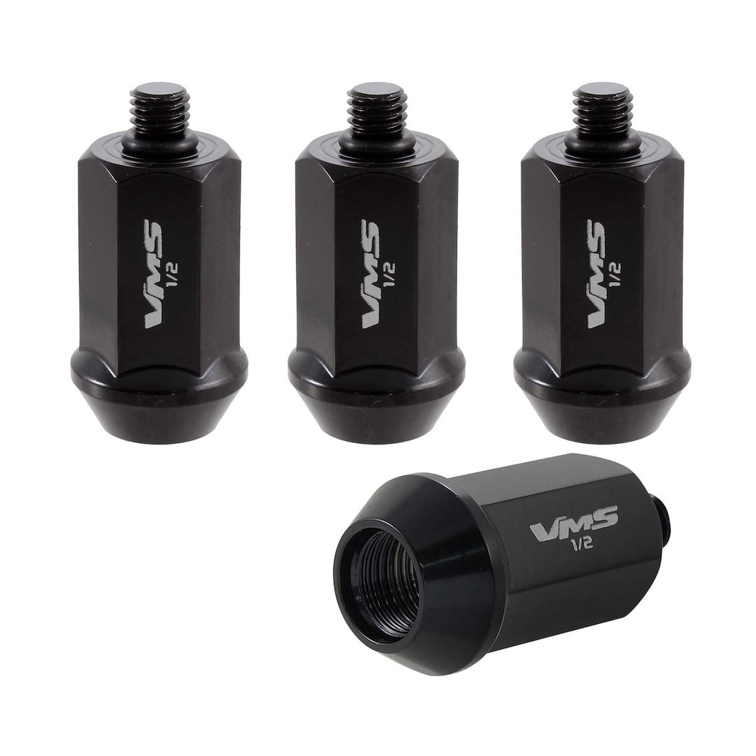 True Spike Lug Nut, 1/2 Inch X 20 Thread Size, 60 Degree Conical, Acorn, 1.53 Inch Overall Length, Black, Steel, Set of 4 – LG0955BK