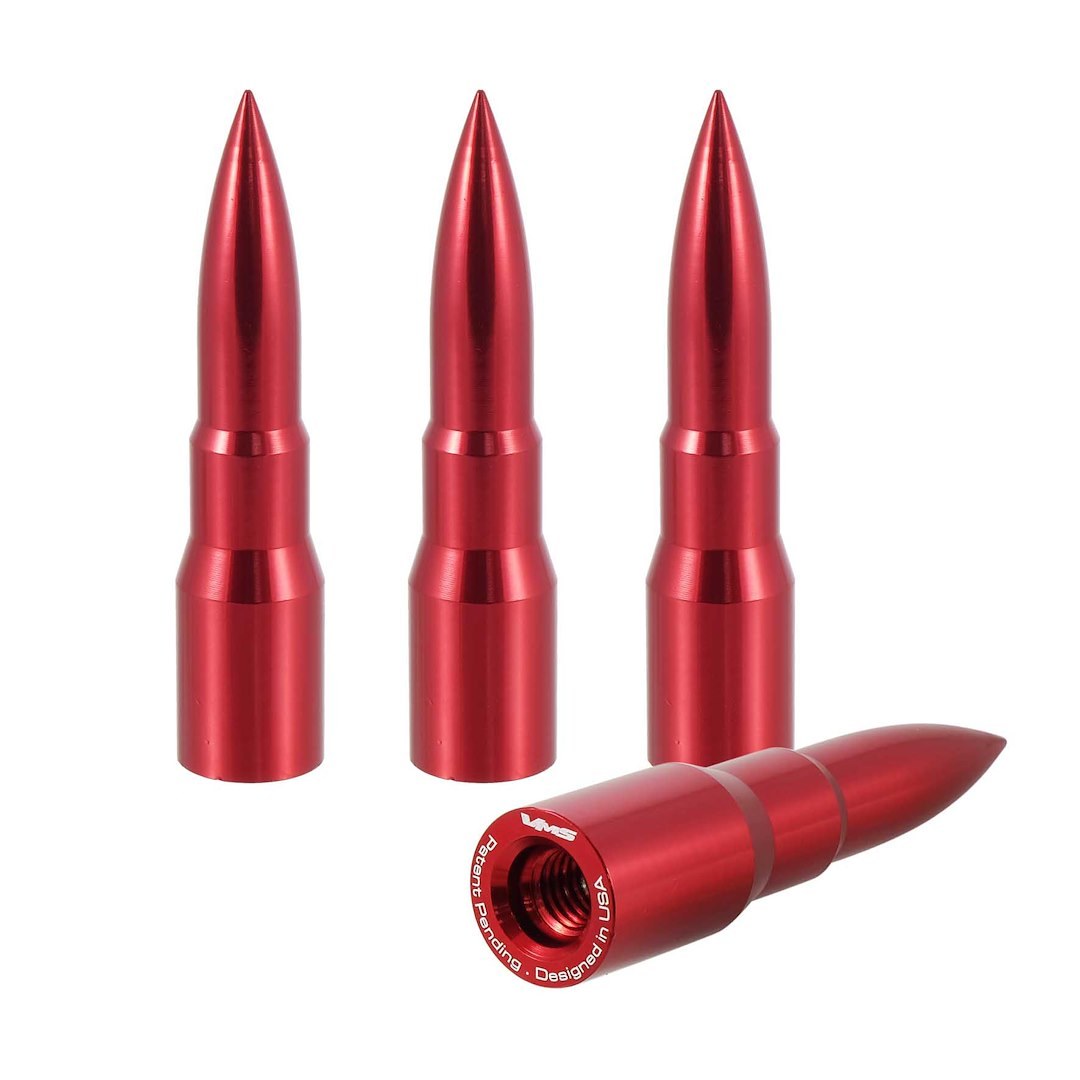 True Spike Lug Nut Cover, Anodized, Red, Billet Aluminum, 73 Millimeter Length, Bullet Style, Set of 4 – LGC001RD