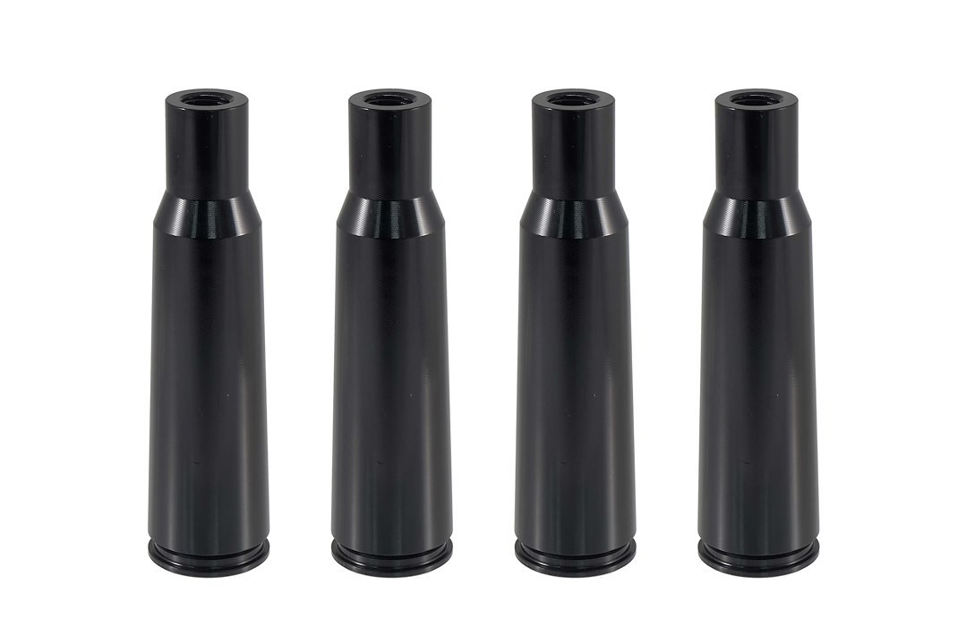 True Spike Lug Nut Cover, Anodized, Black, Billet Aluminum, 25 Millimeter Diameter, 136 Millimeter Height, Bullet Style, Set of 4 – LGC008BK