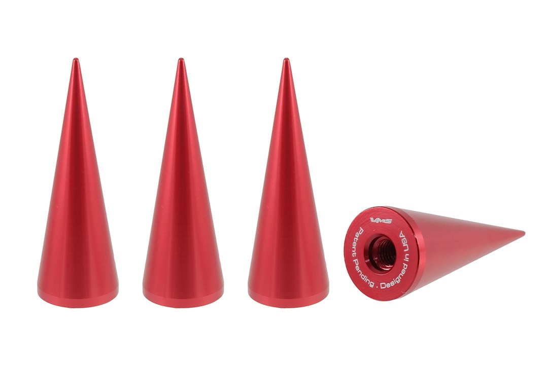 True Spike Lug Nut Cover, Anodized, Red, Billet Aluminum, 25 Millimeter Width, 73 Millimeter Height, Spike Style, Set of 4 – LGC024RD