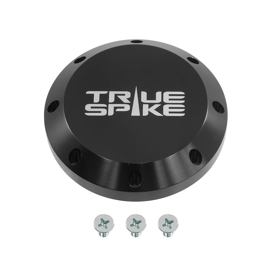 True Spike Wheel Center Cap, 4 Inch Diameter, Closed Style, Black, Billet Aluminum, Bolt on, Single – LGP786BK