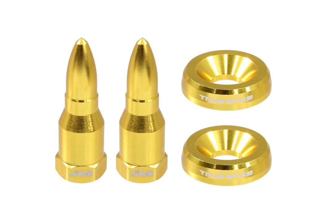 True Spike License Plate Mounting Hardware, Standard, Gold, Bullet Style, 4 Piece Set – LPH005GD
