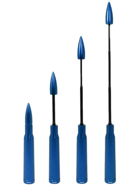 True Spike Antenna Mast, 5-1/2 Inches Collapsed and 12 Inches Extended Length, Bullet Design, Anodized, Blue, Billet Aluminum – SA034BL