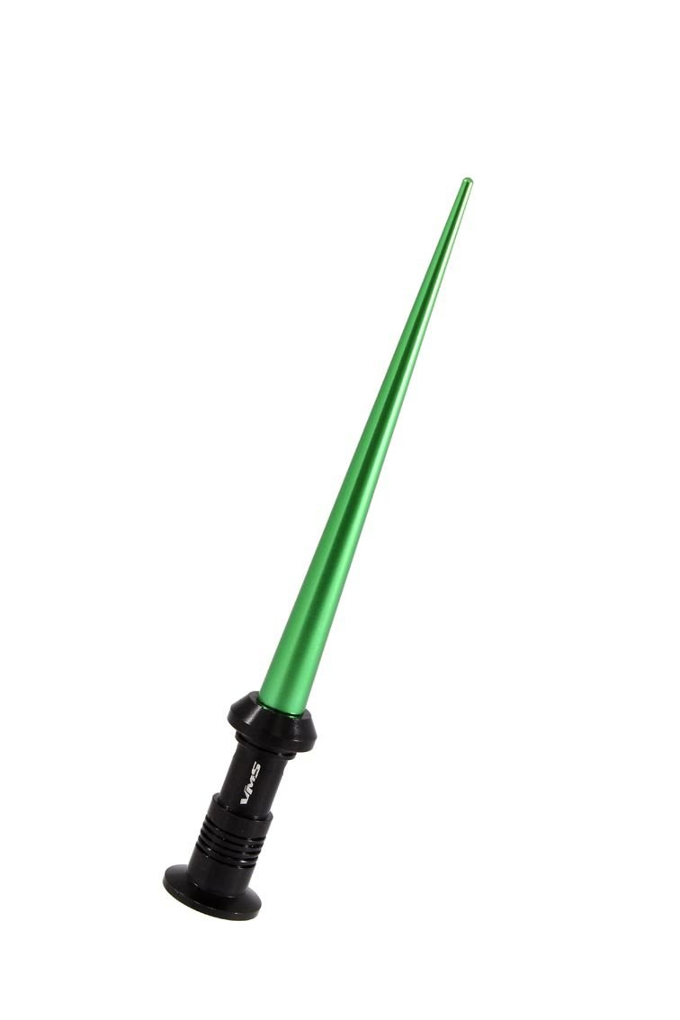 True Spike Antenna Mast, 4 Inch Length, Light Saber Design, Anodized, Green, Billet Aluminum, With Antenna Car Screw Adapter and Studs – SA080GR