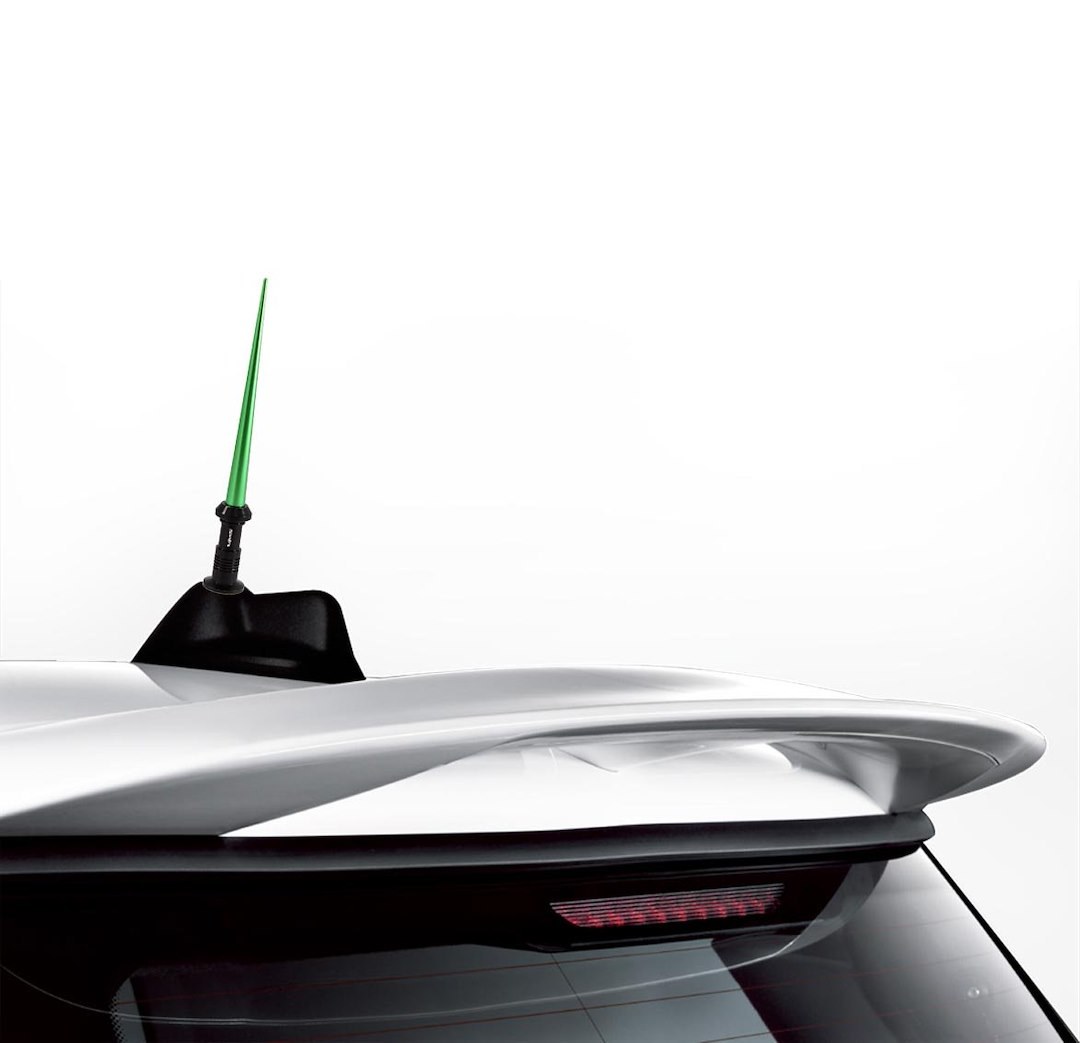 True Spike Antenna Mast, 4 Inch Length, Light Saber Design, Anodized, Green, Billet Aluminum, With Antenna Car Screw Adapter and Studs – SA080GR