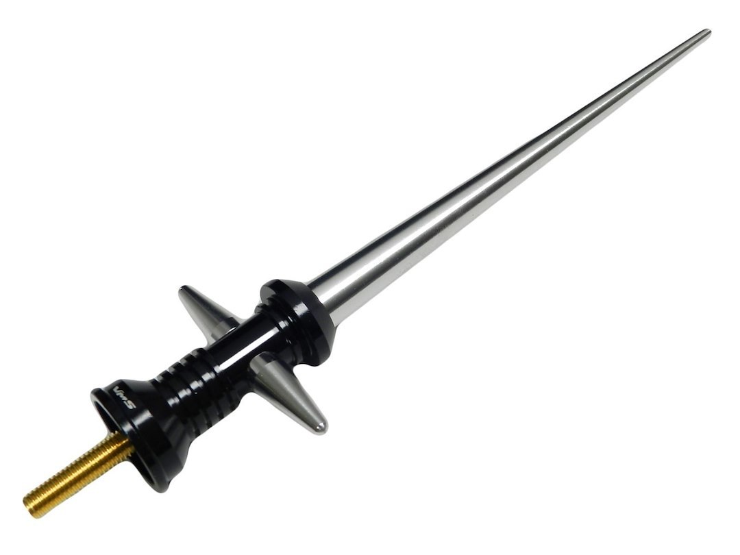 True Spike Antenna Mast, 5.35 Inch Length, Light Saber Design, Anodized, Silver, Billet Aluminum, With Antenna Car Screw Adapter and Studs – SA101SL