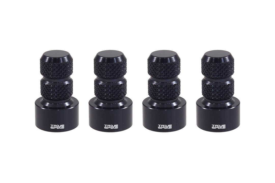 True Spike Valve Stem Cap, Black, Billet Aluminum, Set of 4 Caps, With Knurled Finger Grip – WVC002BK