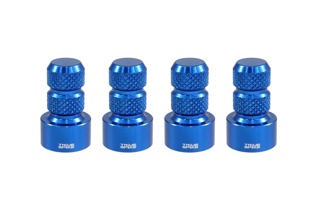 True Spike Valve Stem Cap, Blue, Billet Aluminum, Set of 4 Caps, With Knurled Finger Grip – WVC002BL