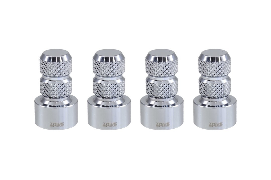 True Spike Valve Stem Cap, Chrome Plated, Billet Aluminum, Set of 4 Caps, With Knurled Finger Grip – WVC002CR