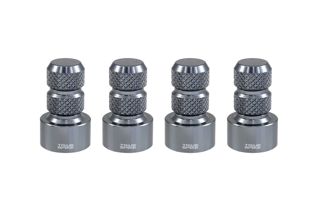 True Spike Valve Stem Cap, Gunmetal, Billet Aluminum, Set of 4 Caps, With Knurled Finger Grip – WVC002GM