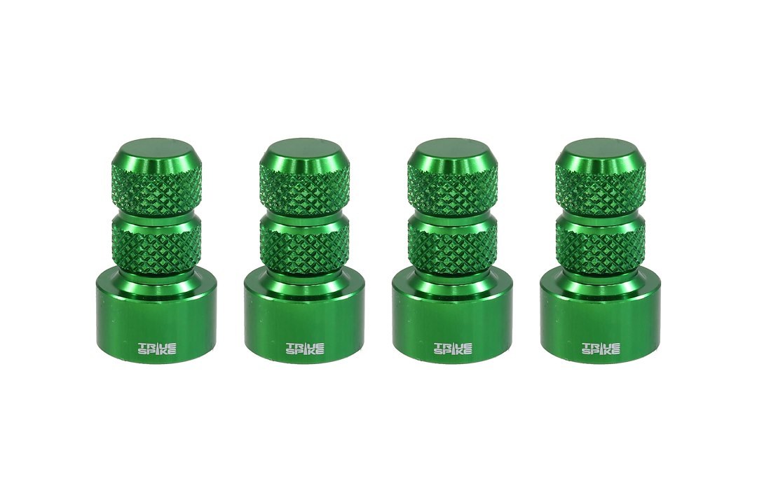True Spike Valve Stem Cap, Green, Billet Aluminum, Set of 4 Caps, With Knurled Finger Grip – WVC002GR