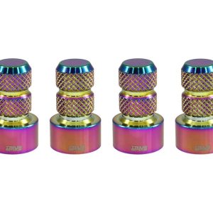 True Spike Valve Stem Cap, Neo Chrome, Billet Aluminum, Set of 4 Caps, With Knurled Finger Grip – WVC002NC