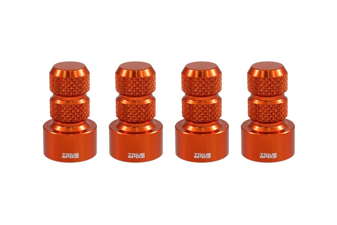 True Spike Valve Stem Cap, Orange, Billet Aluminum, Set of 4 Caps, With Knurled Finger Grip – WVC002OG