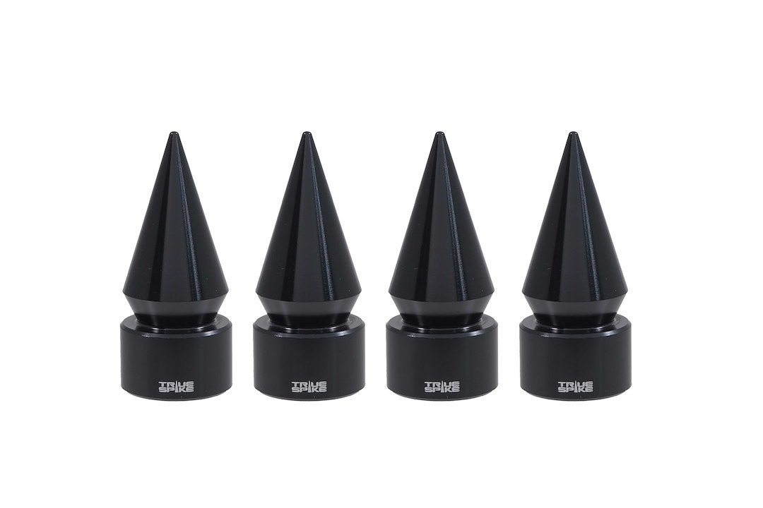 True Spike Valve Stem Cap, Spike Shaped Cap, Black, Billet Aluminum, Set of 4 Caps, For Vehicles with OEM Steel TPMS Sensors – WVC003BK
