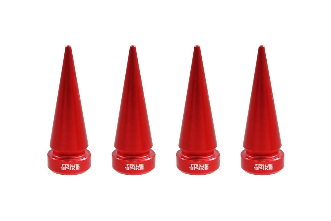 True Spike Valve Stem Cap, Spike Shaped Cap, Red, Billet Aluminum, Set of 4 Caps, Will Not Fit with TPMS Sensors – WVC007RD