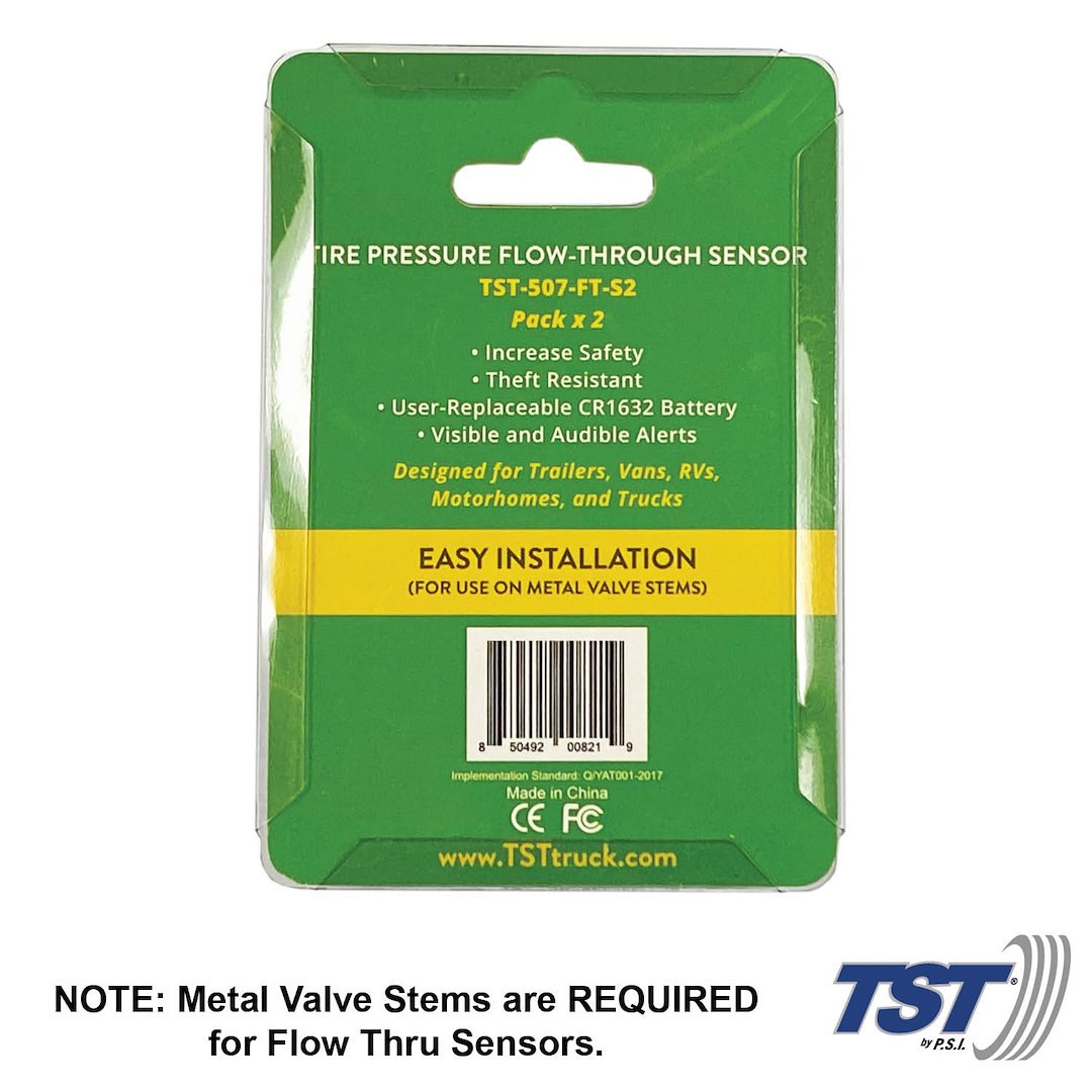 Truck Systms Tire Pressure Monitoring System – TPMS Sensor, 507 Series, Flow Thru Sensor – TST-507-FT-S2