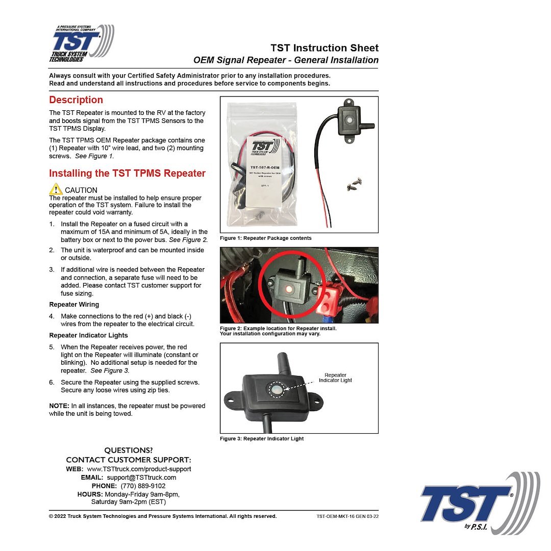 Truck Systms Tire Pressure Monitoring System – TPMS Signal Booster, 507 Series, For Use with 507 System, 12 Volt Source – TST-507-R