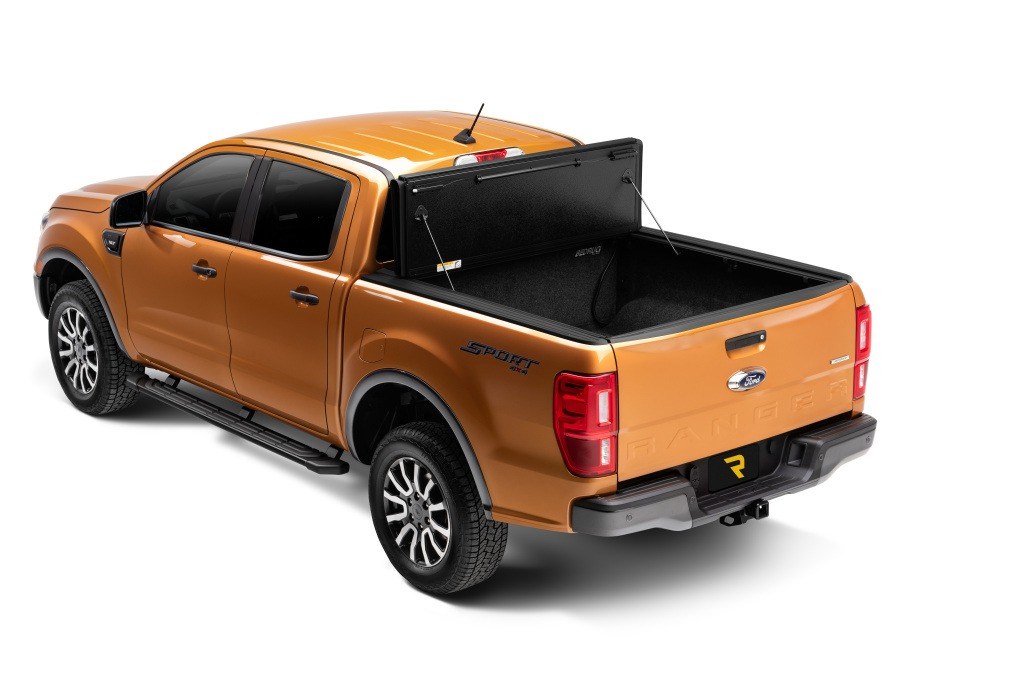UnderCover Tonneau Cover, Armor Flex, Hard Folding, Low Profile, 2 Folds/ 3 Panels, Matte Black, Aluminum, Non-Lockable – AX22033