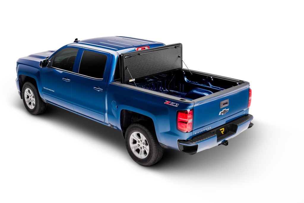 UnderCover Tonneau Cover, Flex, Hard Folding, 2 Folds/ 3 Panels, Front Hinge Allows Entire Tonneau to Flip Up When Folded, Non-Lockable – FX11018