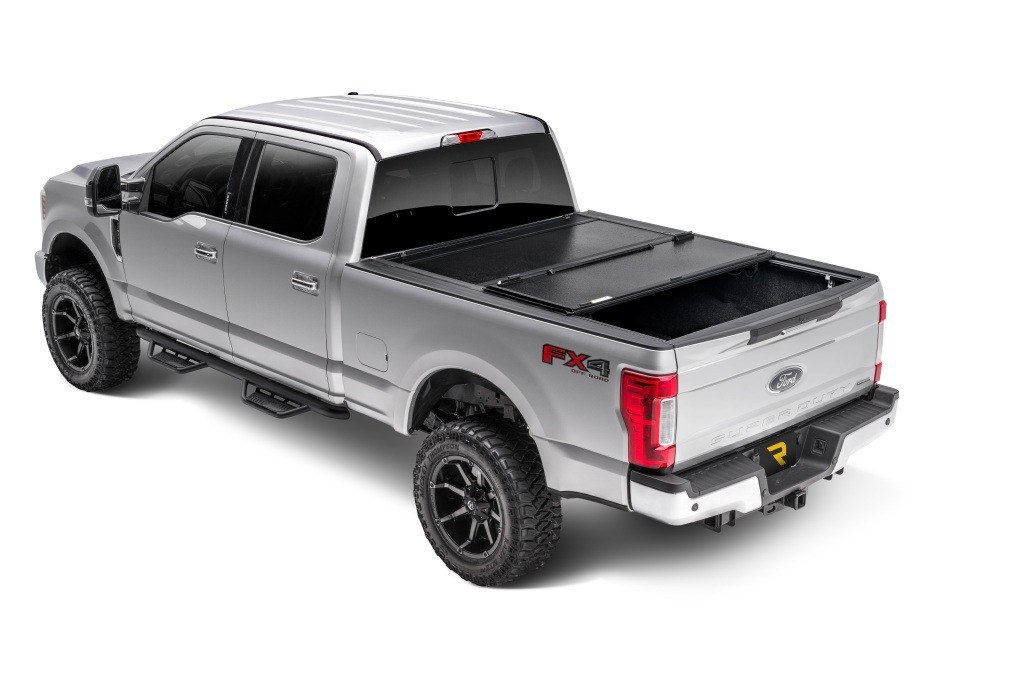 UnderCover Tonneau Cover, Flex, Hard Folding, 2 Folds/ 3 Panels, Front Hinge Allows Entire Tonneau to Flip Up When Folded, Non-Lockable – FX21010