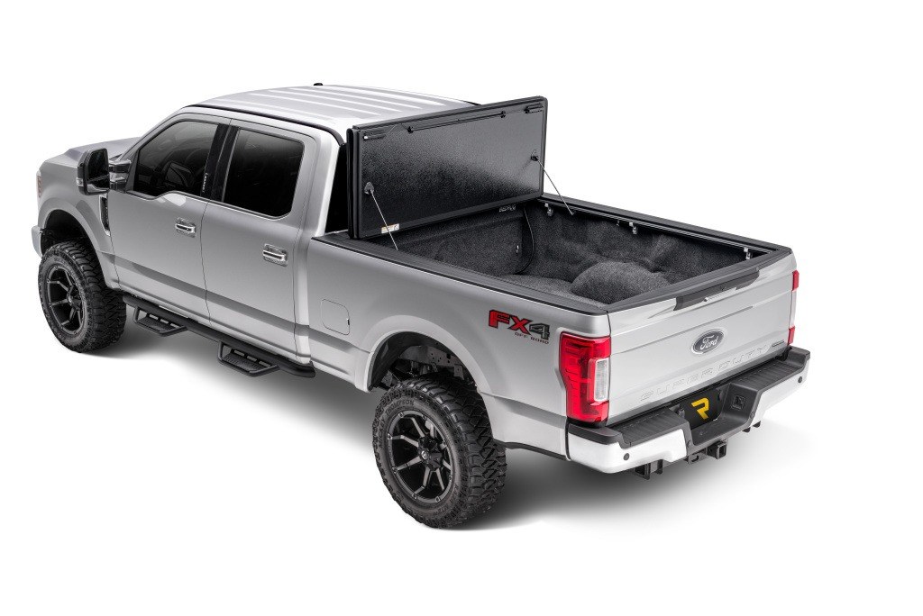 UnderCover Tonneau Cover, Flex, Hard Folding, 2 Folds/ 3 Panels, Front Hinge Allows Entire Tonneau to Flip Up When Folded, Non-Lockable – FX21010
