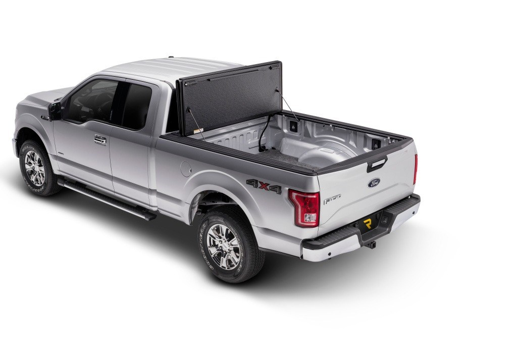 UnderCover Tonneau Cover, Flex, Hard Folding, 2 Folds/ 3 Panels, Front Hinge Allows Entire Tonneau to Flip Up When Folded, Non-Lockable – FX21020