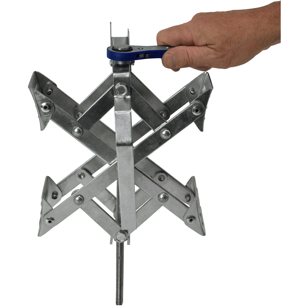 Ultra Fab Wheel Chock, Super Grip, For Use with Tandem Axle Trailers, Scissors Type, Steel, With Ratchet Wrench and Padlock – 21-001090