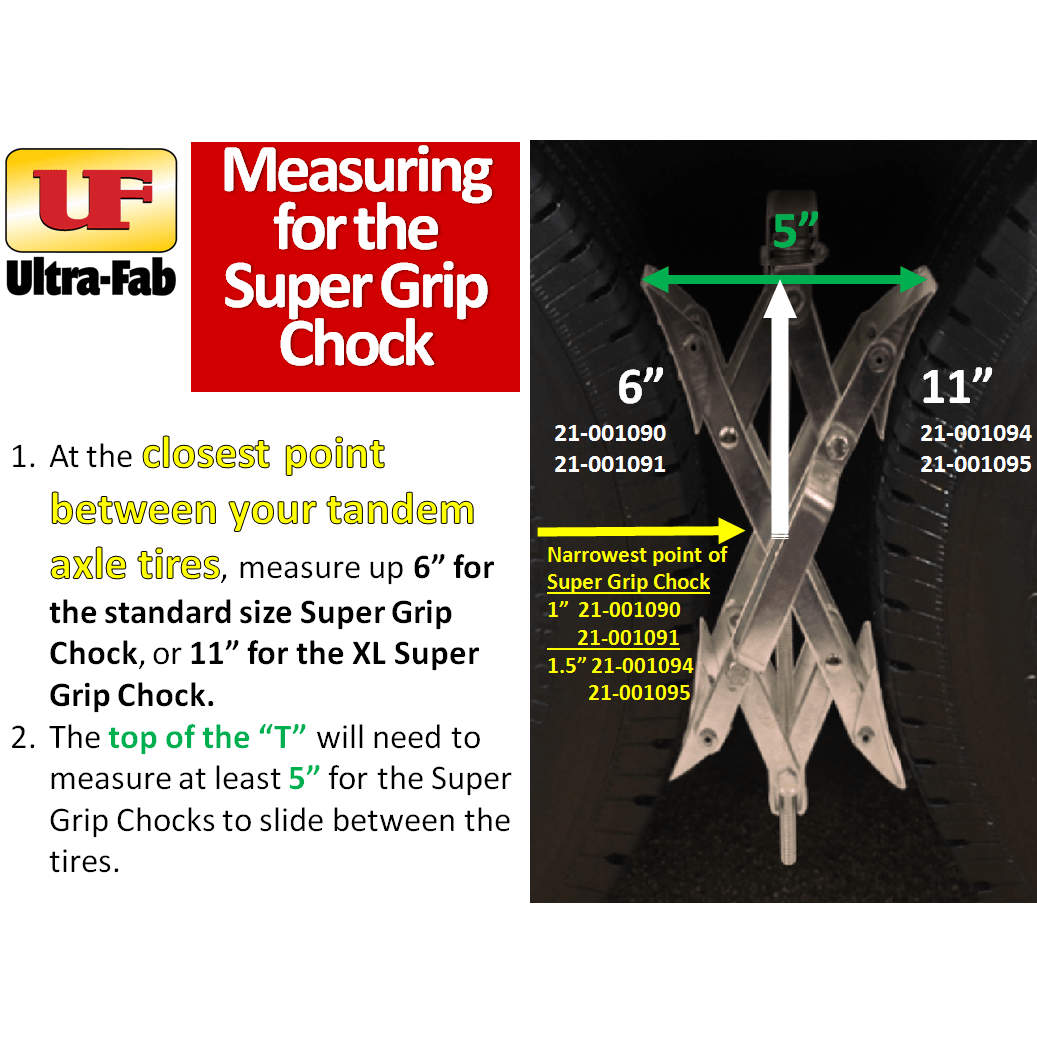 Ultra Fab Wheel Chock, Super Grip, For Use with Tandem Axle Trailers, Scissors Type, Steel, With Ratchet Wrench and Padlock – 21-001094