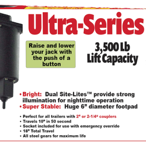 Ultra Fab Trailer Tongue Jack, Ultra 3502, Round Jack, Electrical, 12 Volt Operation, 3500 Pound Lift Capacity, 18 Inch Travel, Bolt-On – 38-944017