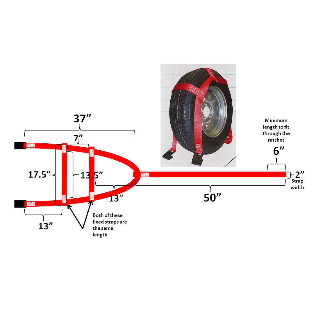 Ultra Fab Tie Down Strap, Vehicle Tie Down, Fits 14 Inch to 16 Inch Tires, 5000 Pound Capacity, With Heavy Duty Metal Hooks, Red, Single – 46-700034