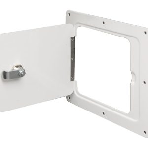 Ultra Fab Access Door, 5 Inch Length X 5 Inch Width Door, 8 Inch Length X 7 Inch Width Frame, Stainless Steel, Lockable, White – 48-979009