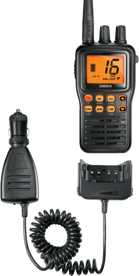 Uniden Ameri VHF Radio, Handheld, United States/ Canadian/ International Channels, 1/2.5/5 Watt, 10 Noaa Weather Channels with Alert – MHS75