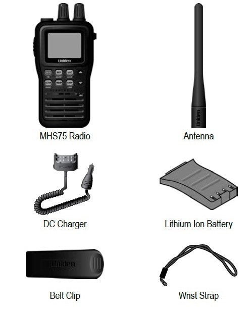 Uniden Ameri VHF Radio, Handheld, United States/ Canadian/ International Channels, 1/2.5/5 Watt, 10 Noaa Weather Channels with Alert – MHS75