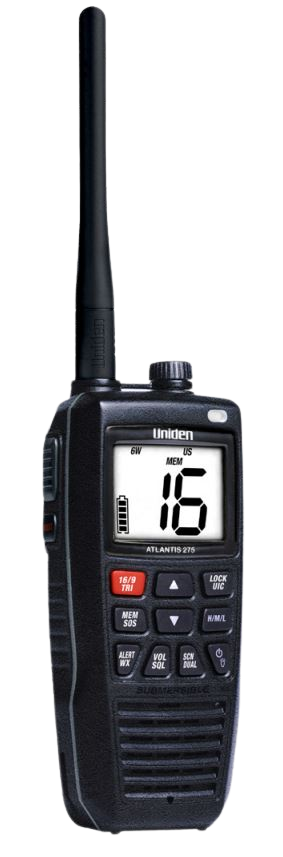 Uniden Ameri VHF Radio, Atlantis 275, Handheld, United States/ Canadian/ International Channels, 1/2.5/6 Watt – Atlantis 275