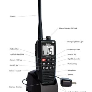 Uniden Ameri VHF Radio, Atlantis 275, Handheld, United States/ Canadian/ International Channels, 1/2.5/6 Watt – Atlantis 275