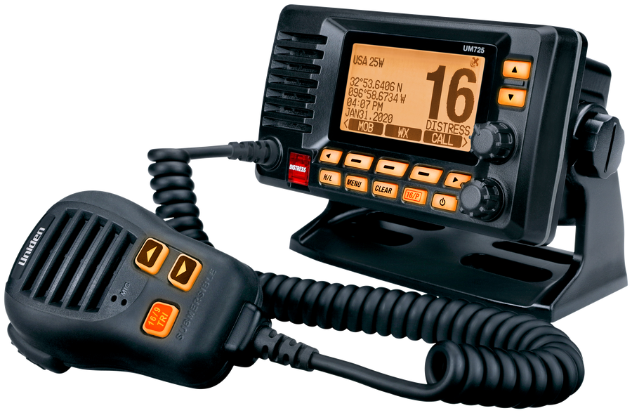 Uniden Ameri VHF Radio, UM725 Series, Fixed Mount, United States/ Canadian/ International Channels, 1/25 Watt – UM725 BK