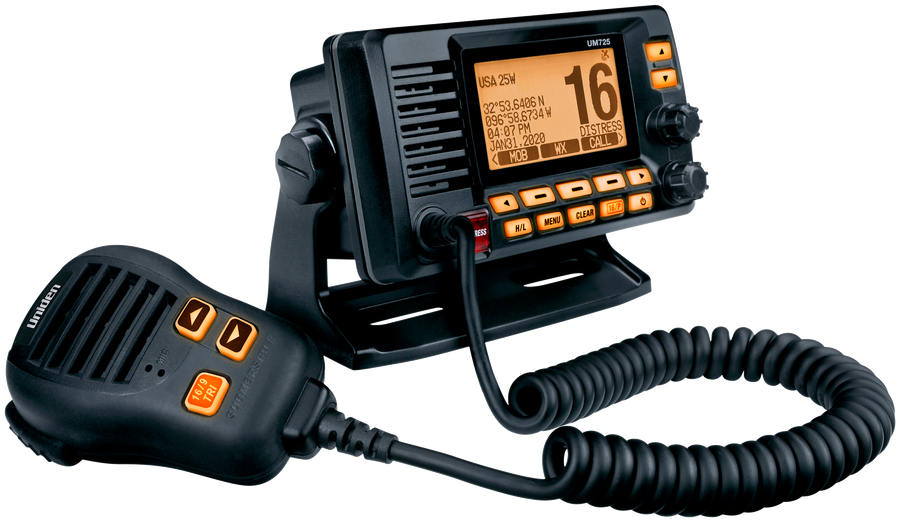 Uniden Ameri VHF Radio, UM725 Series, Fixed Mount, United States/ Canadian/ International Channels, 1/25 Watt – UM725 BK