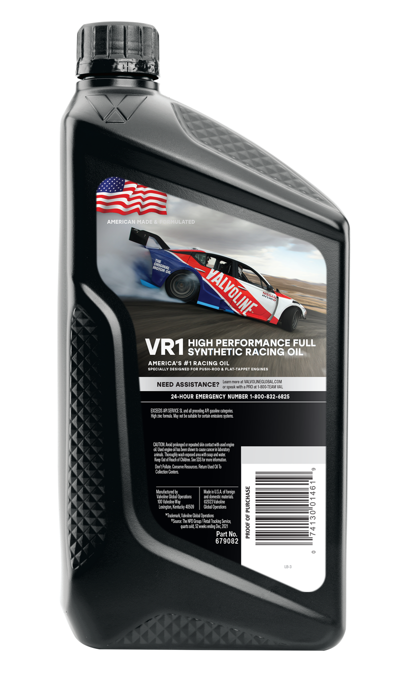 Valvoline Oil, VR1 Racing Oil, SAE 20W-50, Synthetic, 1 Quart Bottle, Case of 6 – 679082